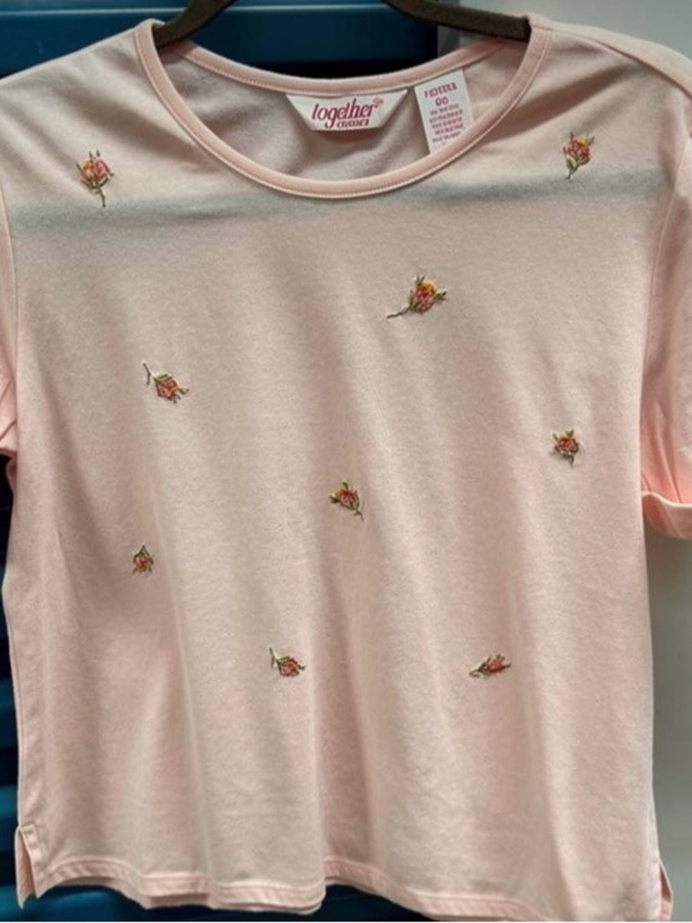 Together Kids Light Pink Tee with Embroidered Flower Motifs